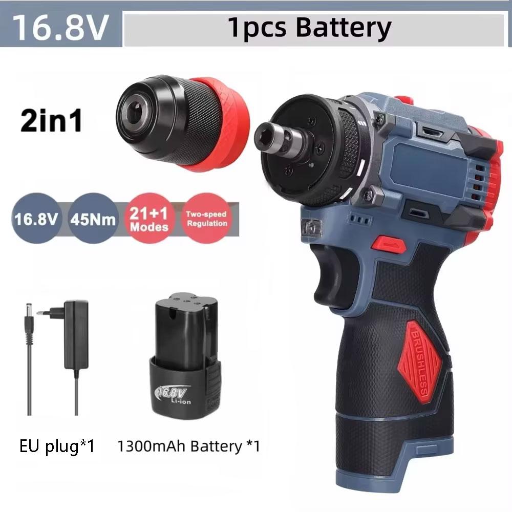 16.8V 2в1 Литиевая дрель Электрическая отвертка Многофункциональный электроинструмент 45 Нм Бесщеточный двигатель Практичная отвертка для дома Ap
16.8V 2в1 Литиевая дрель Электрическая отвертка Многофункциональный электроинструмент 45 Нм Бесщеточный двигатель Практичная отвертка для дома Ap