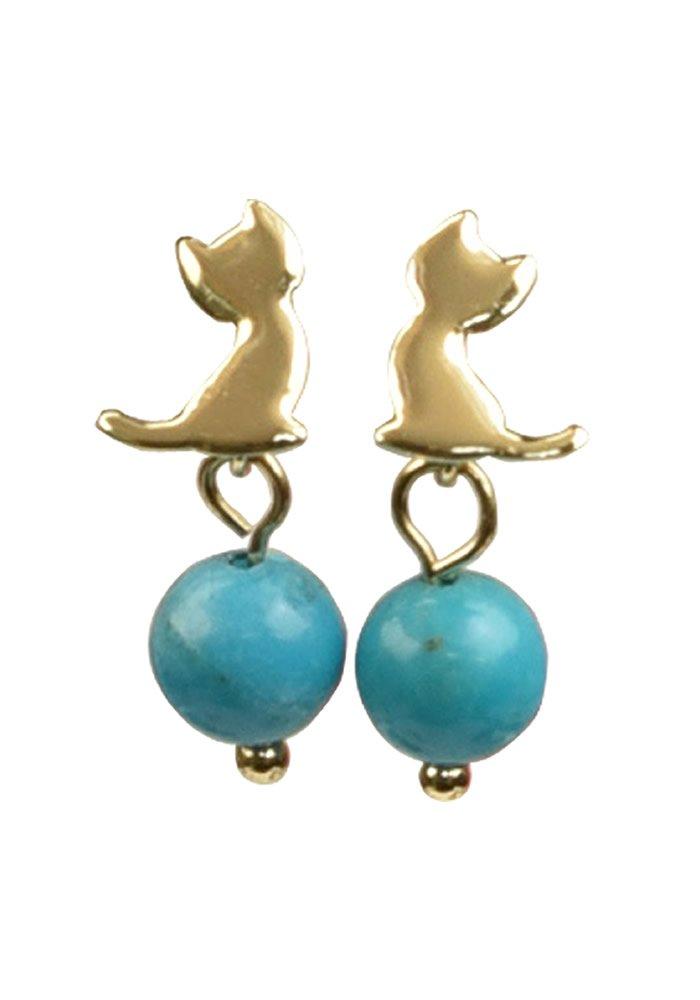 Four-Leaf Clover Turquoise Cat Stud Earrings, 10K Yellow Gold, December Birthstone, Cat Earrings for Women: Ma634
Four-Leaf Clover Turquoise Cat Stud Earrings, 10K Yellow Gold, December Birthstone, Cat Earrings for Women: Ma634