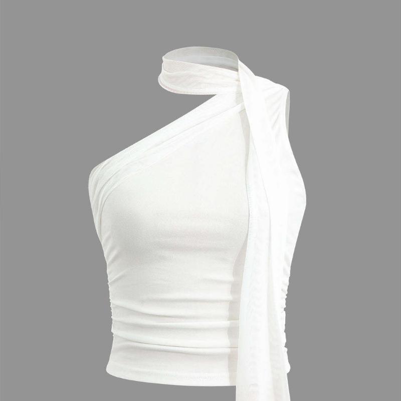 European and American one shoulder slanted shoulder ribbon scarf pleated vest S чорний
European and American one shoulder slanted shoulder ribbon scarf pleated vest S чорний