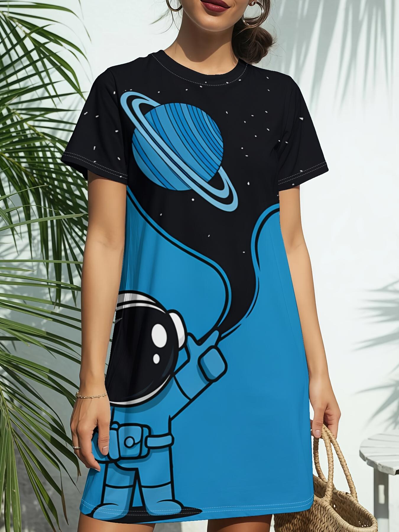Space Astronaut New Women S Round Neck Short Sleeve T-Shirt Dress. American Style Trendy Digital Print. Casual And Versatile for Spring And Summer. El S дубильная кора
Space Astronaut New Women S Round Neck Short Sleeve T-Shirt Dress. American Style Trendy Digital Print. Casual And Versatile for Spring And Summer. El S дубильная кора