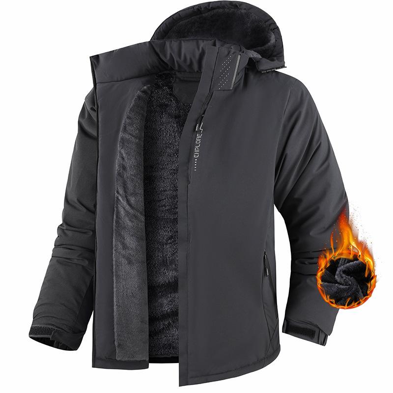 Плюс Мужская Зимняя Флисовая Куртка Мужская Теплая Толстая Ветрозащитная Куртка Пальто Мужская Водонепроницаемая Парка с Капюшоном Съемная Шапка Пальто Мужское M