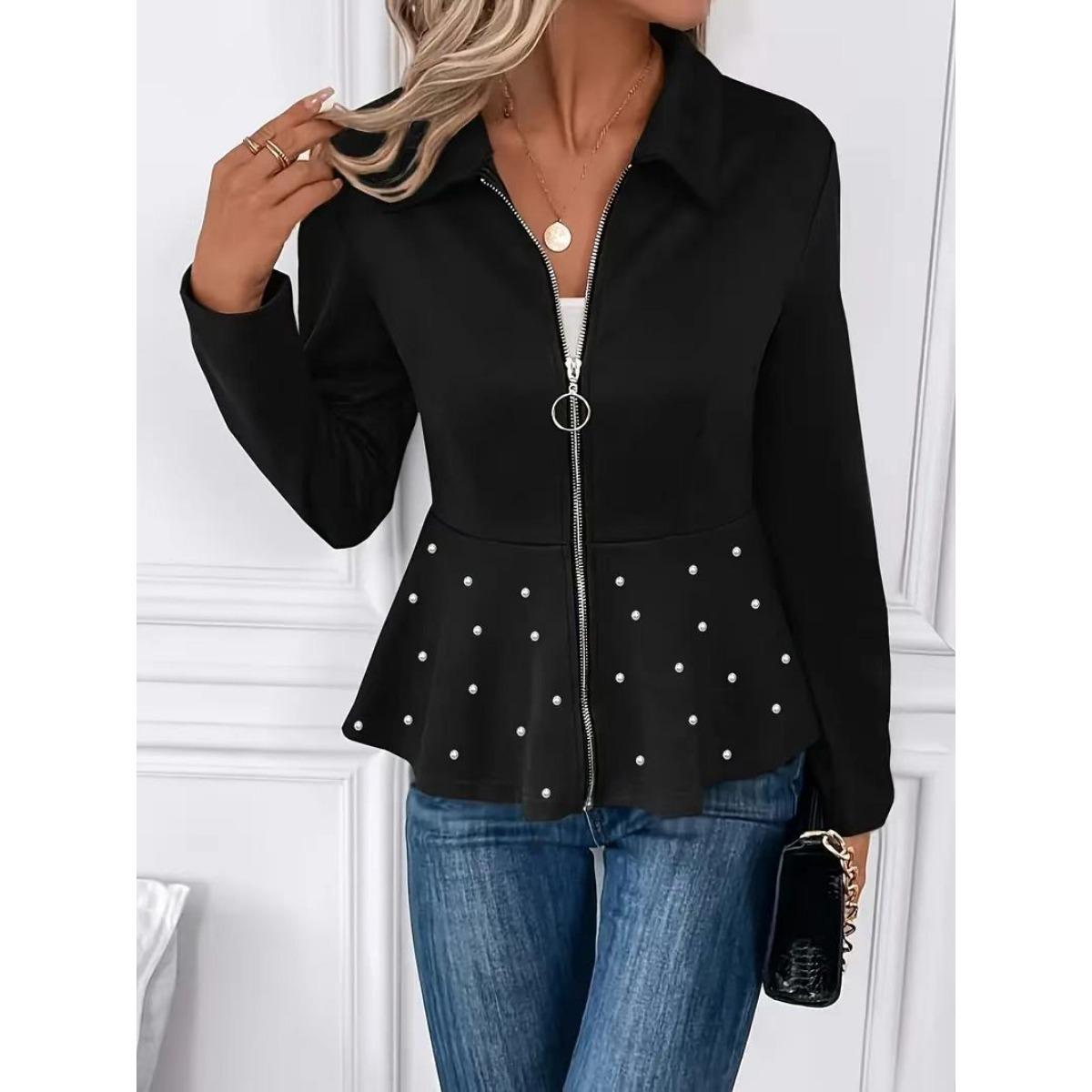 Women s Heavy Beaded Jacket Ruffle Hem Zipper Outerwear for Women European American Crossborder Fashion S чёрный
Women s Heavy Beaded Jacket Ruffle Hem Zipper Outerwear for Women European American Crossborder Fashion S чёрный