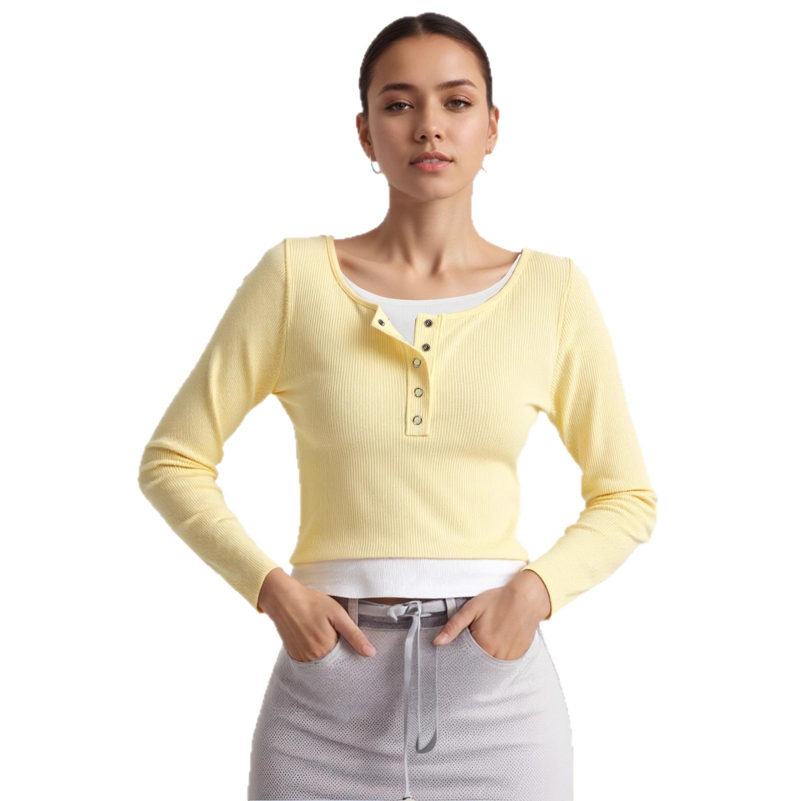 Women s Round Neck Contrast Color Fake Two-Piece Long Sleeve T-Shirt Solid Color Bottoming Shirt High Bullet Strip Top S жовтий
Women s Round Neck Contrast Color Fake Two-Piece Long Sleeve T-Shirt Solid Color Bottoming Shirt High Bullet Strip Top S жовтий