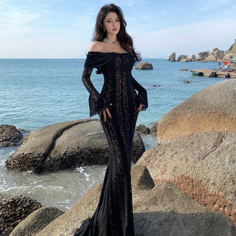 French One-word Shoulder Red Lace Dress Women s High-end Feeling Waist Thin Fishtail Dress Dress Dress Super Fairy L чорний
French One-word Shoulder Red Lace Dress Women s High-end Feeling Waist Thin Fishtail Dress Dress Dress Super Fairy L чорний