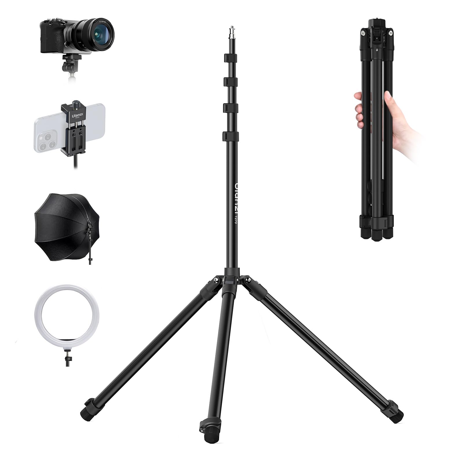 Ulanzi T270 Фотоаппарат для фотосъемки с подсветкой, изготовленный из реверса, оснащенный простой в использовании стойкой COB со вспышкой и кольцом для видеосъемки, штативом 2,7 м,
Ulanzi T270 Фотоаппарат для фотосъемки с подсветкой, изготовленный из реверса, оснащенный простой в использовании стойкой COB со вспышкой и кольцом для видеосъемки, штативом 2,7 м,