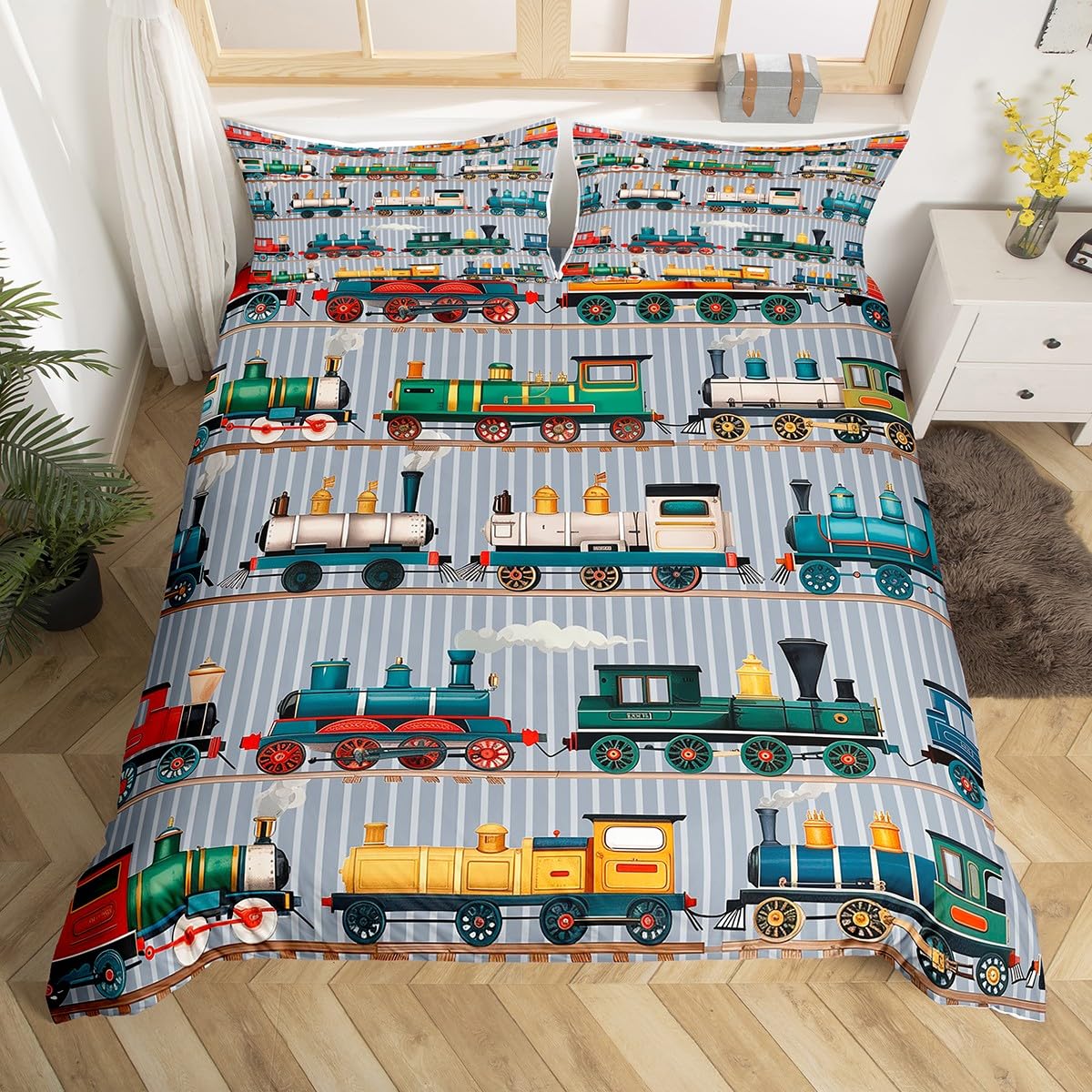 Vintage Steam Train Soft Duvet Cover, Carton Clasic Railway Retro Beding Set,Gift for Young Girls Young Boys Travel Locomotive Train Bed Cover 100*200cm Single
Vintage Steam Train Soft Duvet Cover, Carton Clasic Railway Retro Beding Set,Gift for Young Girls Young Boys Travel Locomotive Train Bed Cover 100*200cm Single