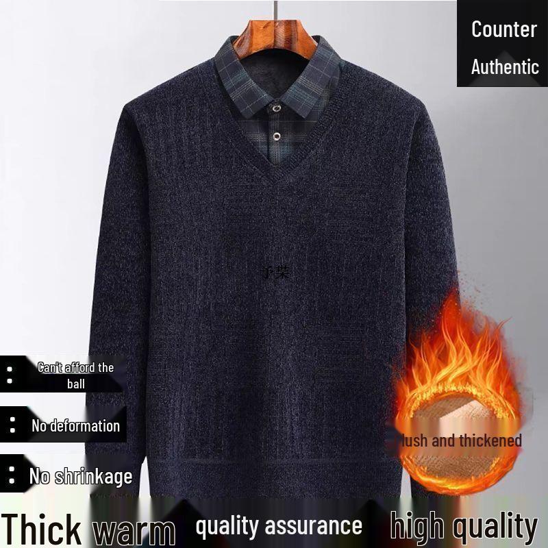 Chenille Sweater with Fleece Warm Base Layer for Middle-aged & Elderly - Trendy Two-piece Knitwear for Autumn & Winter XL (135-150 jin) темно-синього кольору
Chenille Sweater with Fleece Warm Base Layer for Middle-aged & Elderly - Trendy Two-piece Knitwear for Autumn & Winter XL (135-150 jin) темно-синього кольору