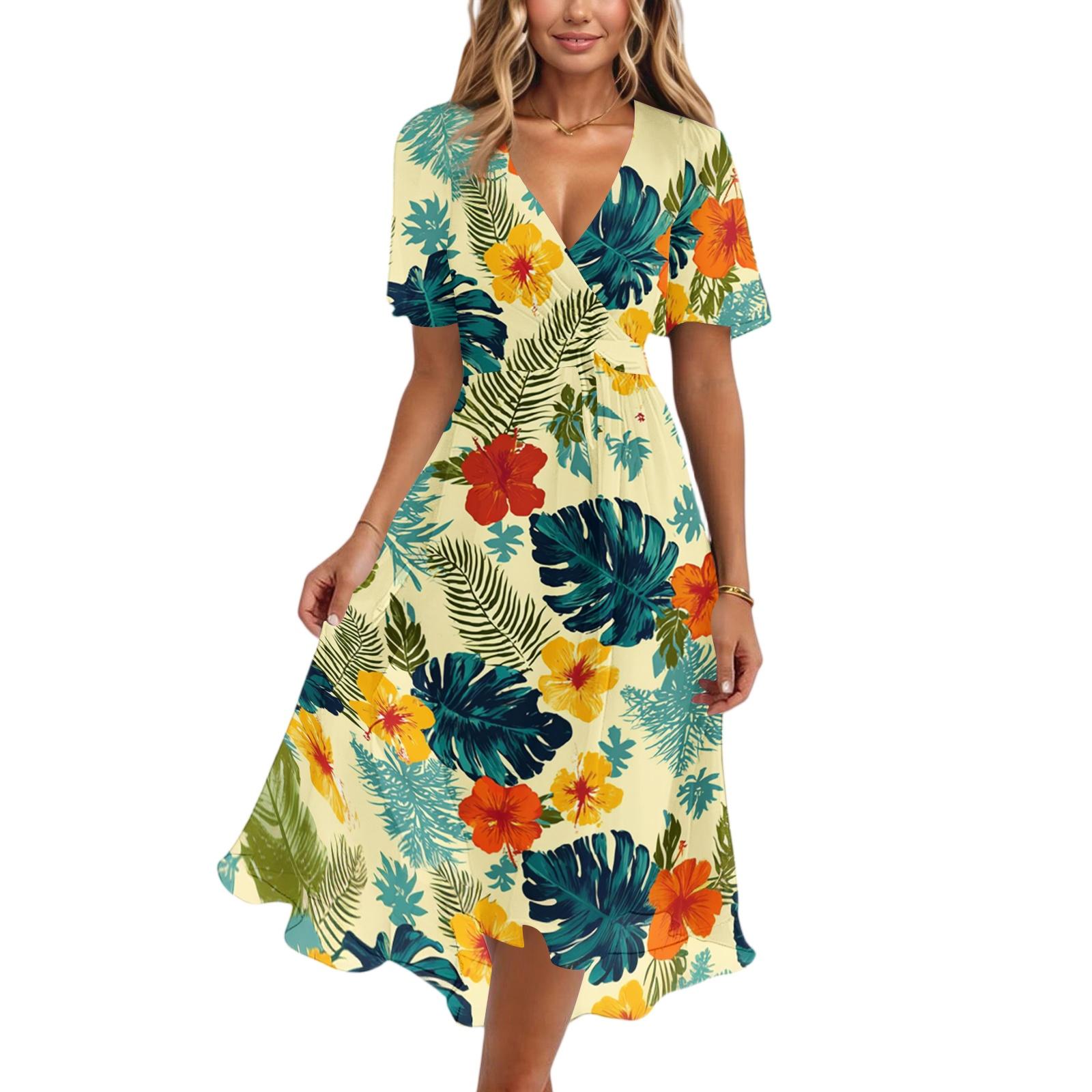 Women V Neck Short Sleeve Casual Dress Vintage Floral Print Midi Dress A Line Summer Dress L хакі
Women V Neck Short Sleeve Casual Dress Vintage Floral Print Midi Dress A Line Summer Dress L хакі