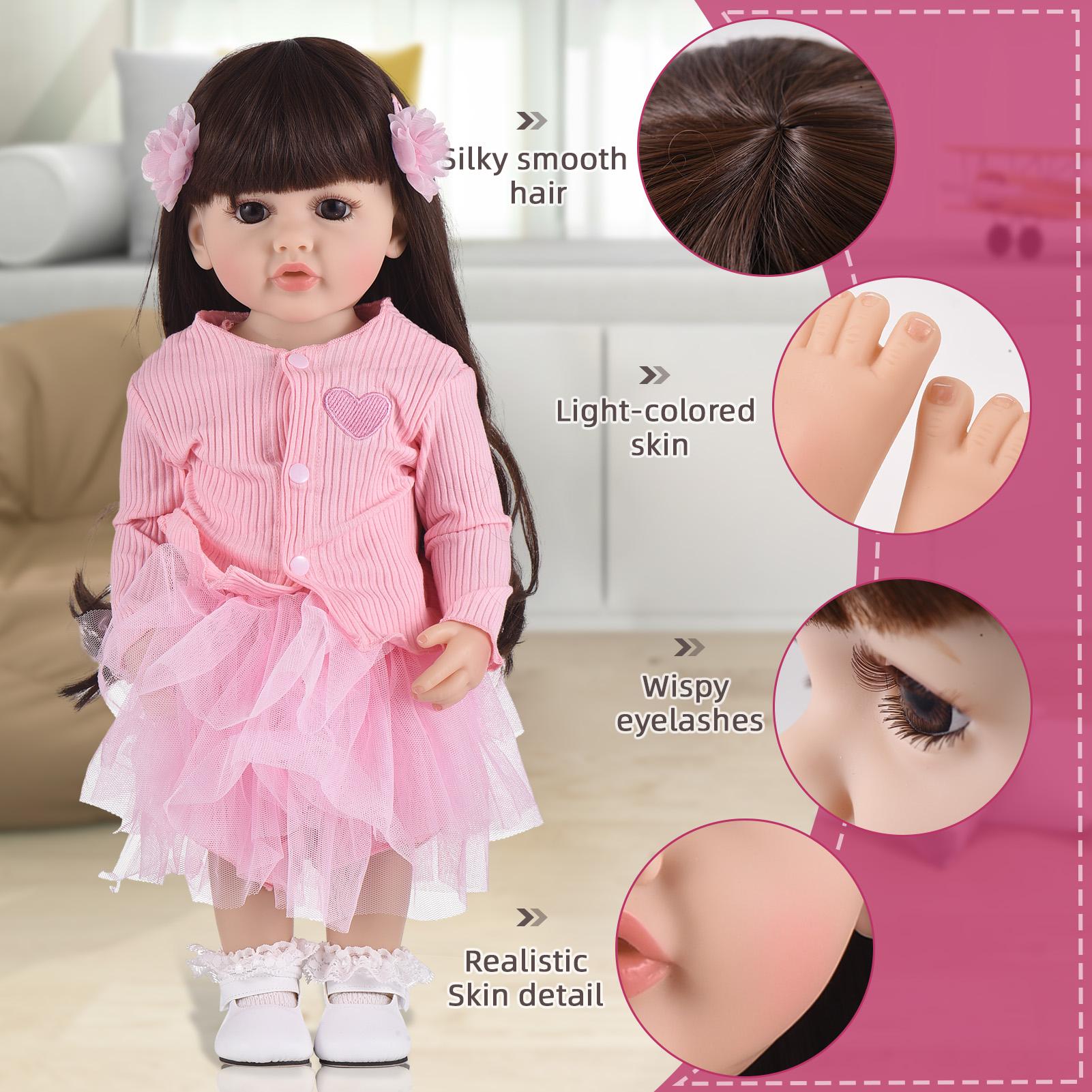 21,6 дюйма Reborn Baby Doll Силиконовые реалистичные милые куклы для ванной всего тела с розовым платьем Детская подарочная кукла
21,6 дюйма Reborn Baby Doll Силиконовые реалистичные милые куклы для ванной всего тела с розовым платьем Детская подарочная кукла