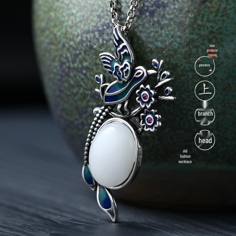 Artistic Thai Silver Enamel Magpie & Jade Pendant Necklace Electroplated Thai Silver Craft
Artistic Thai Silver Enamel Magpie & Jade Pendant Necklace Electroplated Thai Silver Craft