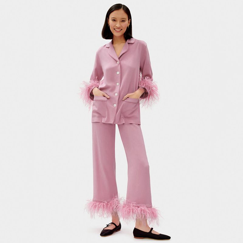 Fashion Style Long Sleeves Feather Coat Pants Suit Homewear Splice Feather Top Pants Set Pink M
Fashion Style Long Sleeves Feather Coat Pants Suit Homewear Splice Feather Top Pants Set Pink M