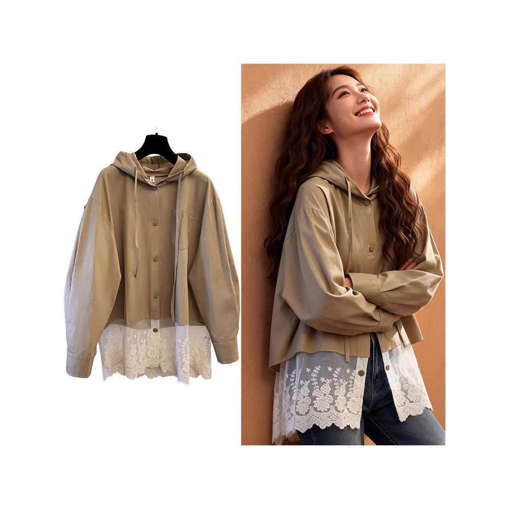 Chic Hooded Lace Splice Two-Piece Shirt with Drawstring for Spring & Autumn 3XL хаки
Chic Hooded Lace Splice Two-Piece Shirt with Drawstring for Spring & Autumn 3XL хаки