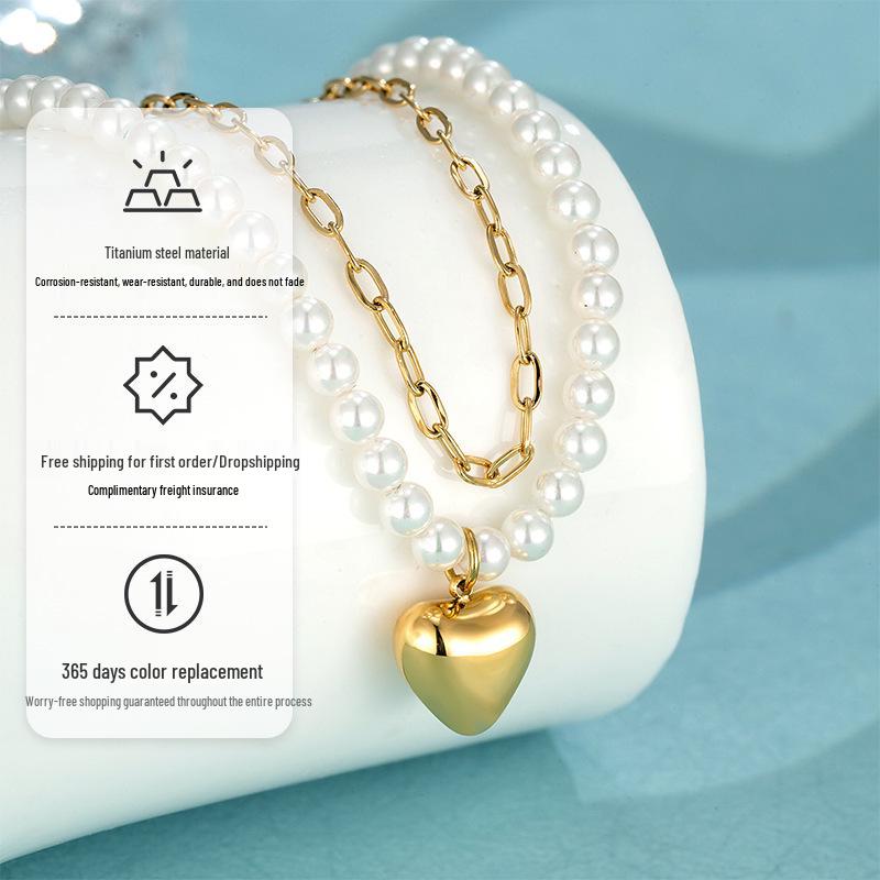 Double Layer Heart Pendant Freshwater Pearl Necklace Women s 18K Titanium Steel Jewelry
Double Layer Heart Pendant Freshwater Pearl Necklace Women s 18K Titanium Steel Jewelry