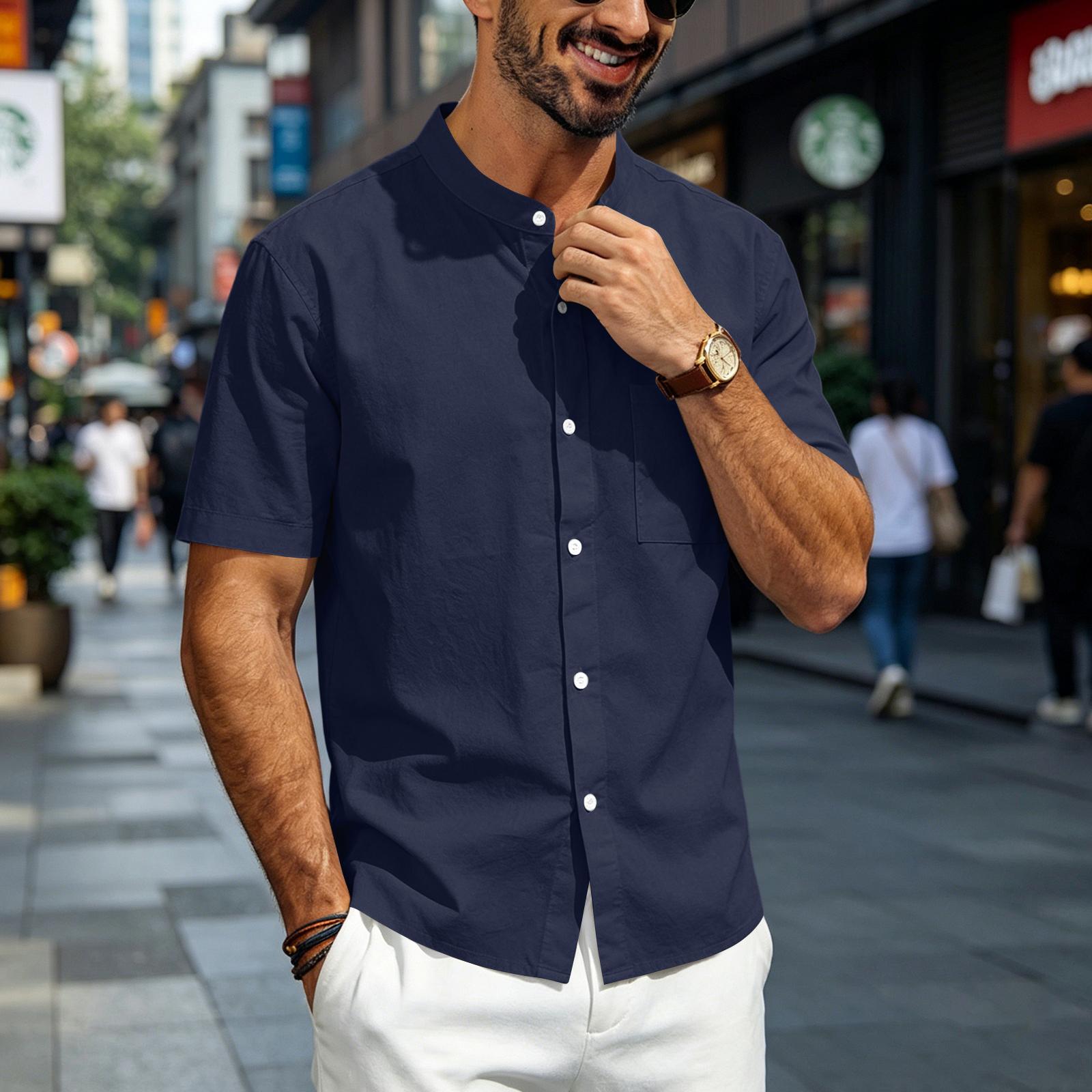 Mens Linen Shirt Short Sleeve Stand Collar Casual Loose Fit Breathable Lightweight Button Down Top with Chest Pocket XXXL тёмно-синий
Mens Linen Shirt Short Sleeve Stand Collar Casual Loose Fit Breathable Lightweight Button Down Top with Chest Pocket XXXL тёмно-синий