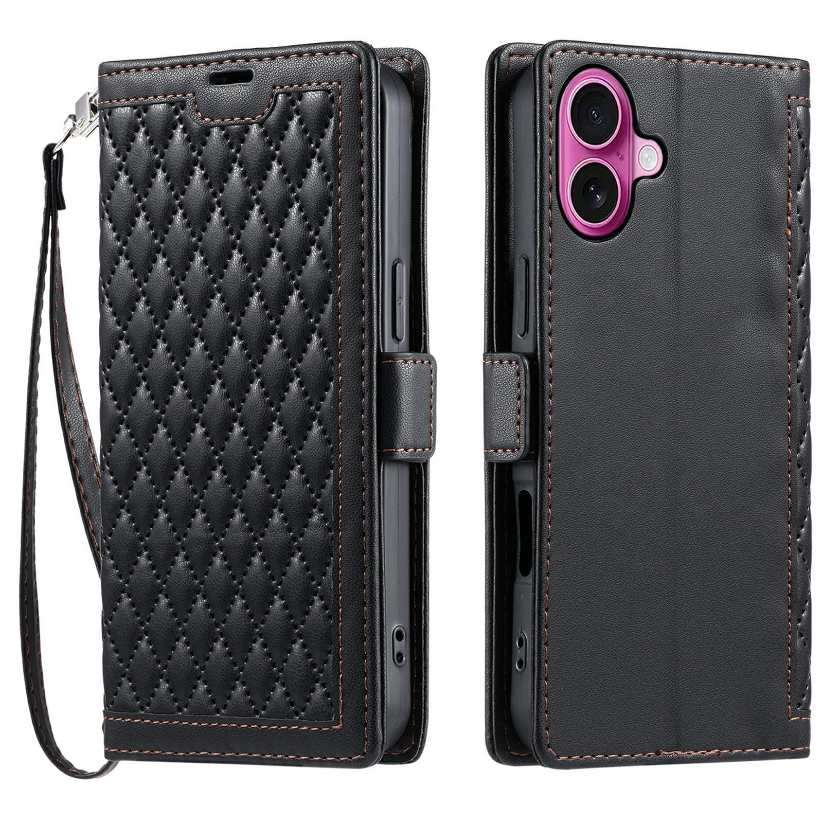 For iPhone 16 Plus Leather Case Rhombus Texture Wallet Stand Phone Cover with Wrist Strap Black
For iPhone 16 Plus Leather Case Rhombus Texture Wallet Stand Phone Cover with Wrist Strap Black