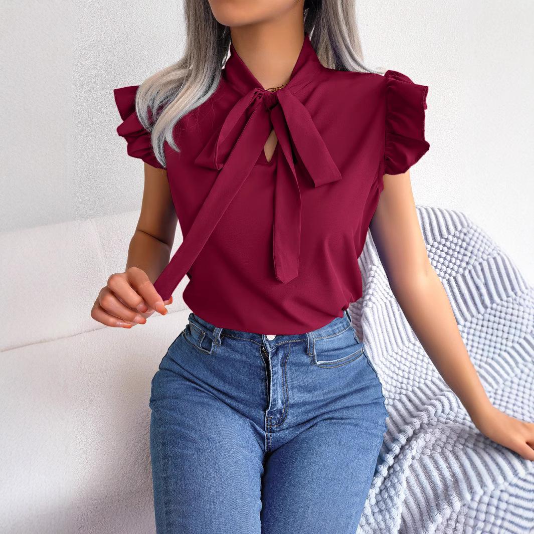 Women Tie Neck Ruffle Sleeve Solid Blouse M кларет
Women Tie Neck Ruffle Sleeve Solid Blouse M кларет