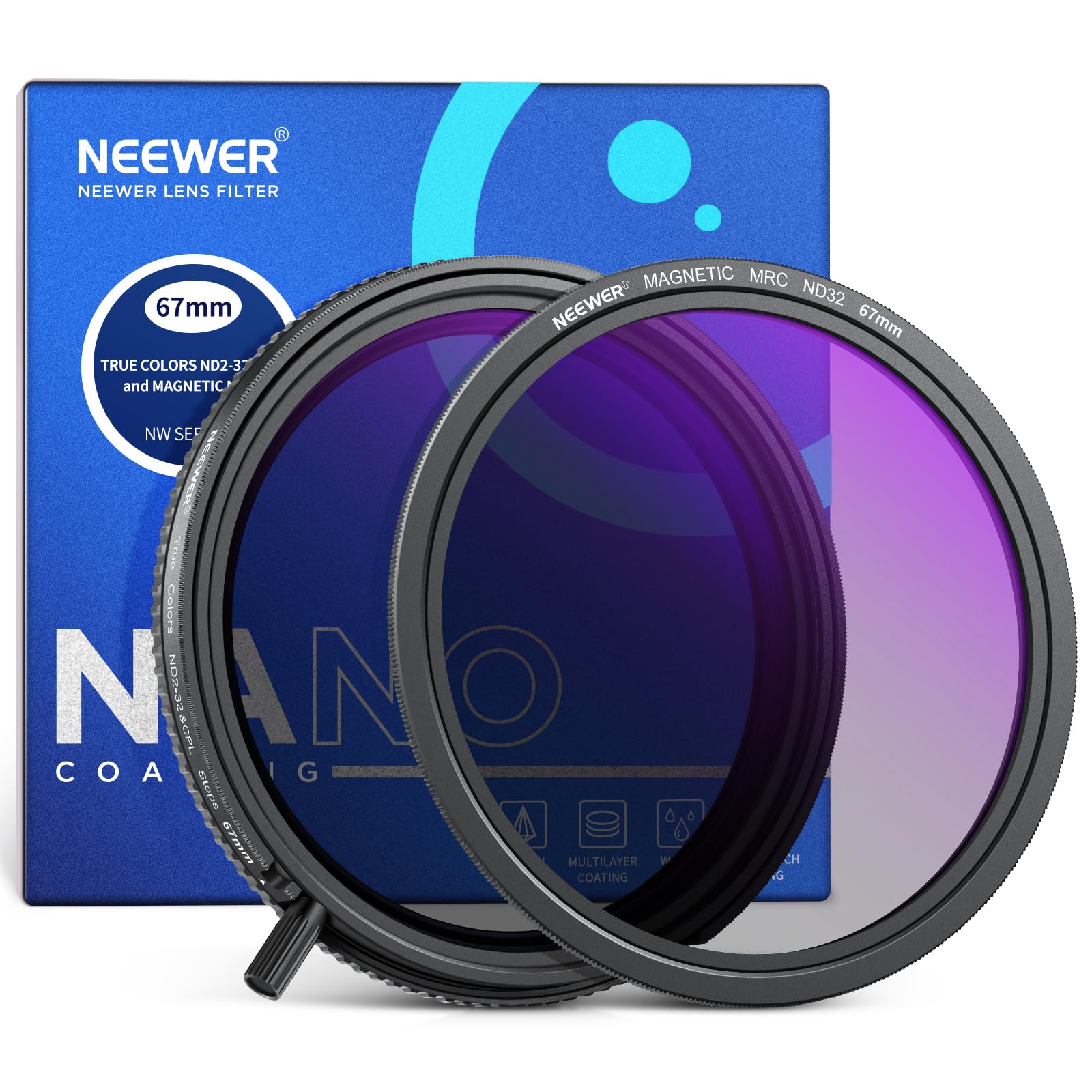 NEEWER 67мм Фільтр змінної істинної кольоровості 2в1 Магнітний фільтр ND32 Фільтр нейтральної щільності Регульований Обертовий Зменшення світла Усунення відблисків
NEEWER 67мм Фільтр змінної істинної кольоровості 2в1 Магнітний фільтр ND32 Фільтр нейтральної щільності Регульований Обертовий Зменшення світла Усунення відблисків