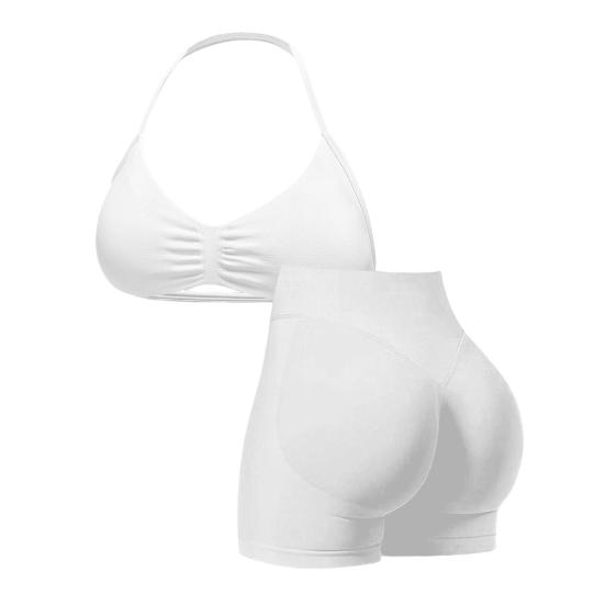 Спортивні костюми з 2 предметів для жінок: Спортивний топ-халтер без спинки на бретельках та шорти з високою талією для сідниць, Безшовний комплект для тренажерного залу та йоги L білий
Спортивні костюми з 2 предметів для жінок: Спортивний топ-халтер без спинки на бретельках та шорти з високою талією для сідниць, Безшовний комплект для тренажерного залу та йоги L білий