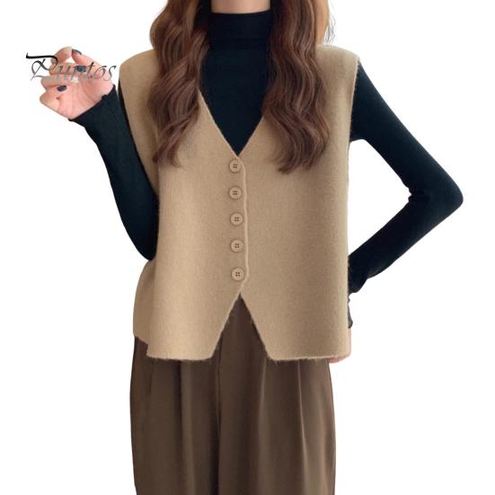 Осень-зима Женский жилет с V-образным вырезом на пуговицах Однотонный свободный трикотажный толстый сохраняющий тепло свободный свитер без рукавов хаки
Осень-зима Женский жилет с V-образным вырезом на пуговицах Однотонный свободный трикотажный толстый сохраняющий тепло свободный свитер без рукавов хаки