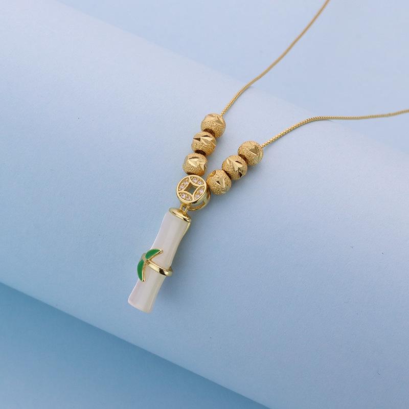 S925 Sterling Silver Five Blessings Chalcedony Pendant Necklace - Women s Retro Carved Bamboo with Gold-Tone Lucky Bead 925 Sterling Silver
S925 Sterling Silver Five Blessings Chalcedony Pendant Necklace - Women s Retro Carved Bamboo with Gold-Tone Lucky Bead 925 Sterling Silver