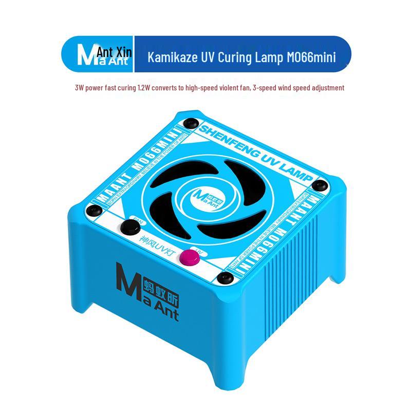 M066 Mini Kamikaze UV Curing Lamp for Mobile Phone Repair with Fast Heat Dissipation & 3-Speed Adjustable Fan
M066 Mini Kamikaze UV Curing Lamp for Mobile Phone Repair with Fast Heat Dissipation & 3-Speed Adjustable Fan