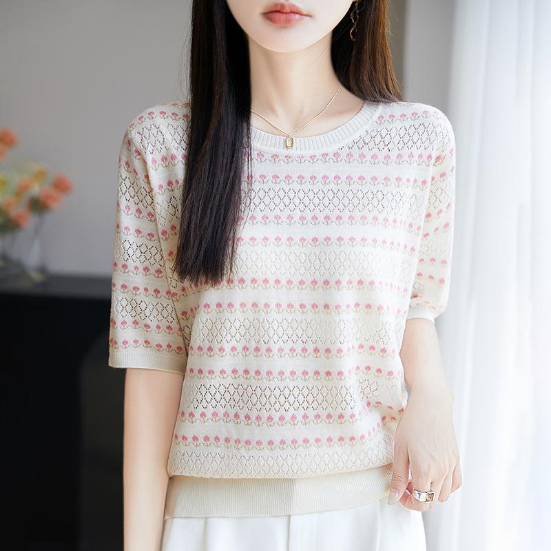 Tennis Striped Short-sleeved T-shirt for Women In Summer New Contrasting Color Versatile Loose Round Neck Sweater Hollow Loose Top M
Tennis Striped Short-sleeved T-shirt for Women In Summer New Contrasting Color Versatile Loose Round Neck Sweater Hollow Loose Top M
