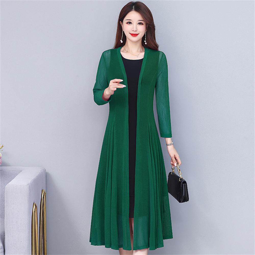 Тонкое пальто от солнца из ледяного шелка в корейском стиле, женский кардиган из кружева и марли, длинная шаль, пальто, женская летняя куртка с большим подолом 4XL зелёный