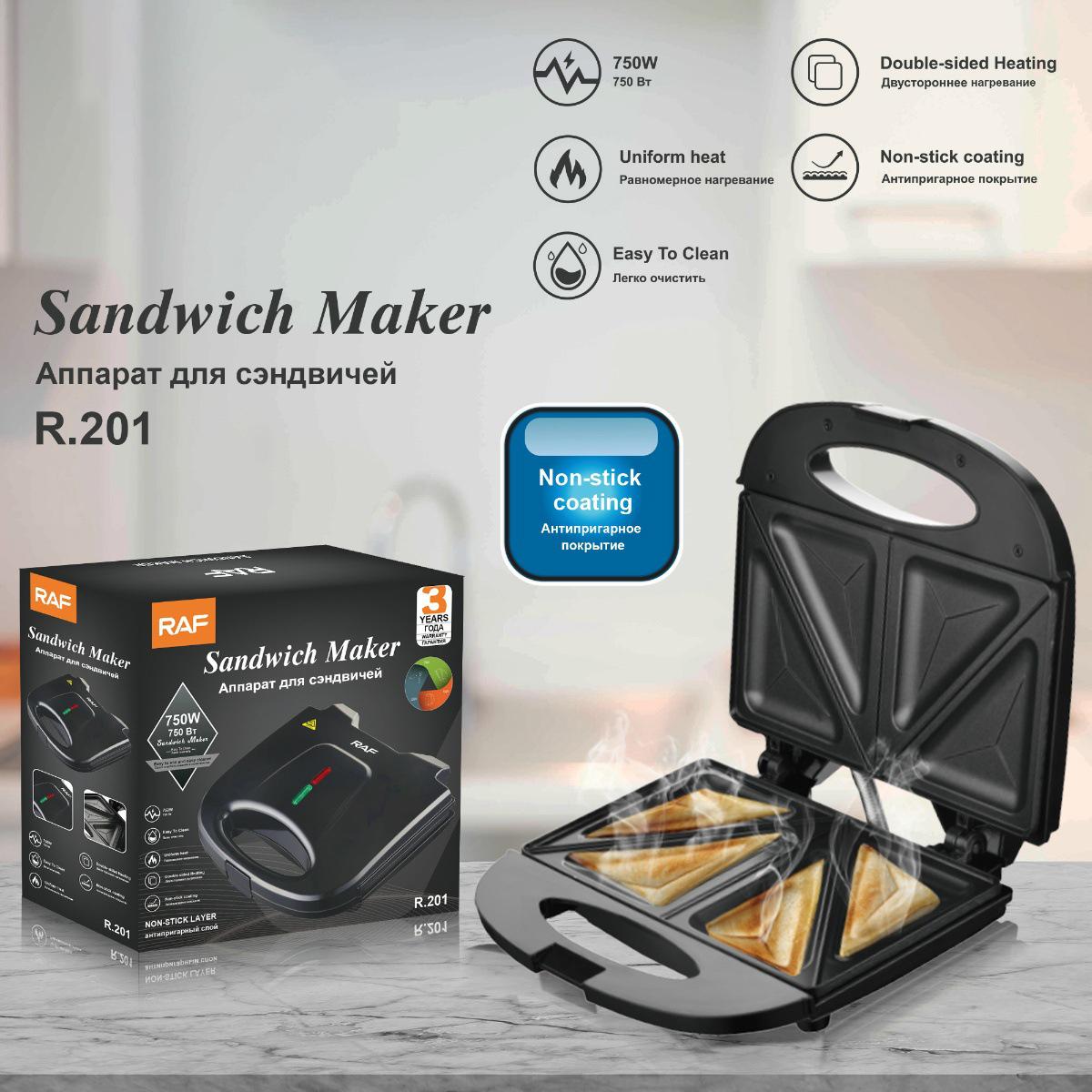 RAF R.201 Sandwich Maker for 2 Sandwiches Double Sided Breakfast Maker Toaster (No FDA Certificate) Type A
RAF R.201 Sandwich Maker for 2 Sandwiches Double Sided Breakfast Maker Toaster (No FDA Certificate) Type A