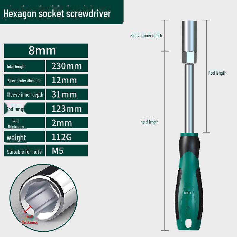 Розширений набір драйверів для шестигранних гнізд: 5,5 мм, 7 мм, 8 мм, 10 мм, 13 мм, 14 мм - викрутка з гайковим ключем M4/M5
Розширений набір драйверів для шестигранних гнізд: 5,5 мм, 7 мм, 8 мм, 10 мм, 13 мм, 14 мм - викрутка з гайковим ключем M4/M5