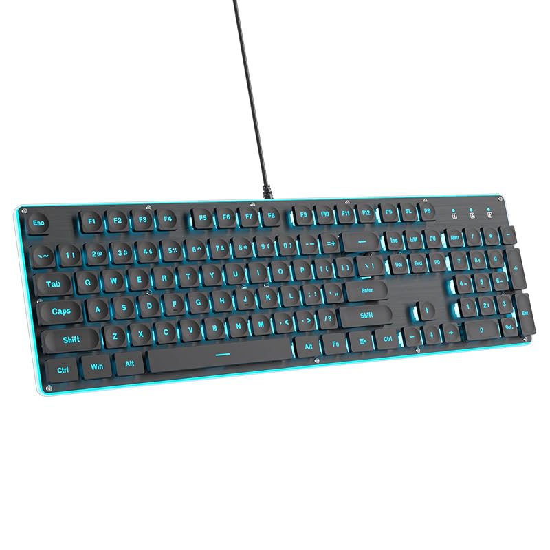 Black Computer Keyboard, Full Size Typewriter, Quiet Backlit Light Up Office Gaming Keyboard with Punk Cool Square Keys, Metal Panel for Laptop, PC
Black Computer Keyboard, Full Size Typewriter, Quiet Backlit Light Up Office Gaming Keyboard with Punk Cool Square Keys, Metal Panel for Laptop, PC