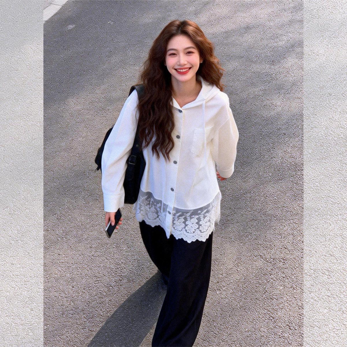 Chic Lace Patchwork Hooded Shirt - Korean Style for Women XL білий
Chic Lace Patchwork Hooded Shirt - Korean Style for Women XL білий
