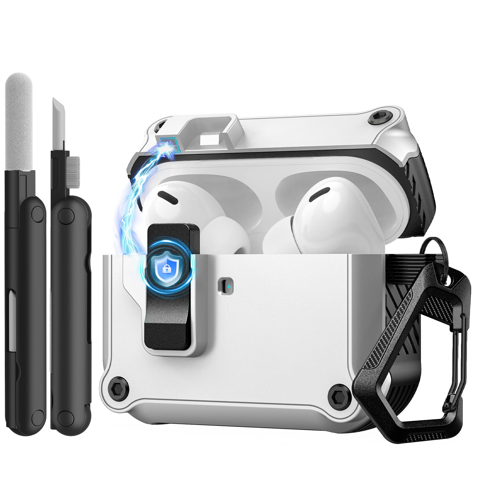 Case for Airpods Pro 3/4 Secure Lock Clip Automatic Pop-up Full Drop Protective Case Cover for AirPods 4/Pro 3 with Cleaning Kit for Airpods 4
Case for Airpods Pro 3/4 Secure Lock Clip Automatic Pop-up Full Drop Protective Case Cover for AirPods 4/Pro 3 with Cleaning Kit for Airpods 4