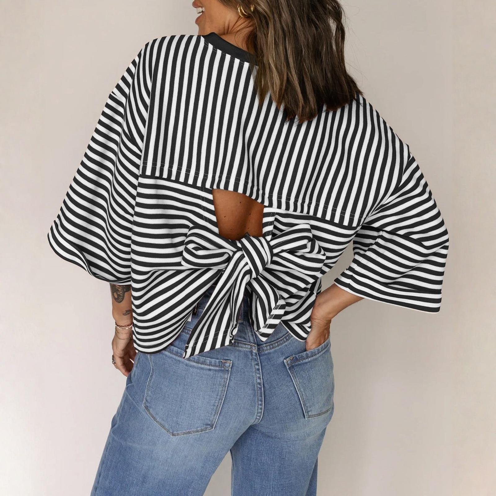 Women s Fashionable Round Neck Striped Back Tie Bow Pullover T,shirt Top M чорний
Women s Fashionable Round Neck Striped Back Tie Bow Pullover T,shirt Top M чорний