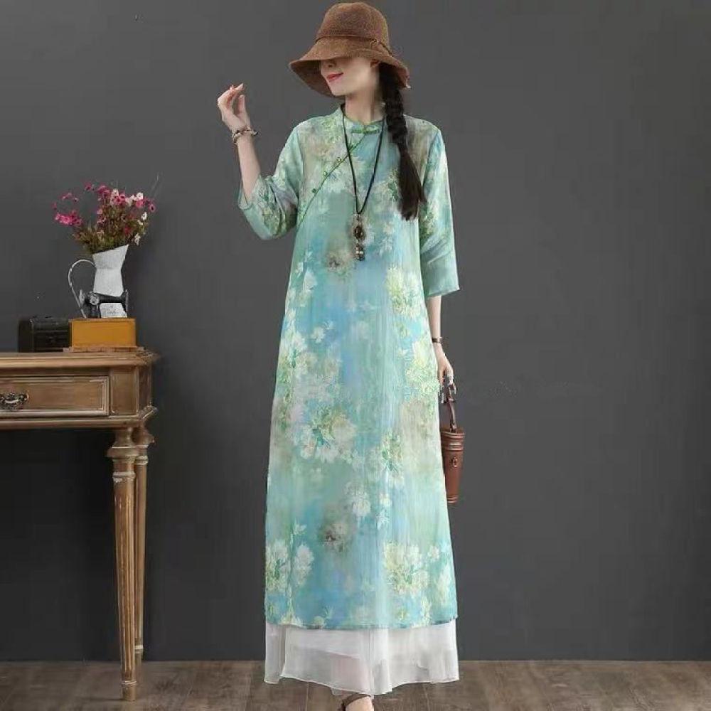 Платье Cheongsam в стиле ретро, платье большого размера с художественным принтом, рукавом три четверти, платье средней длины
Платье Cheongsam в стиле ретро, платье большого размера с художественным принтом, рукавом три четверти, платье средней длины
