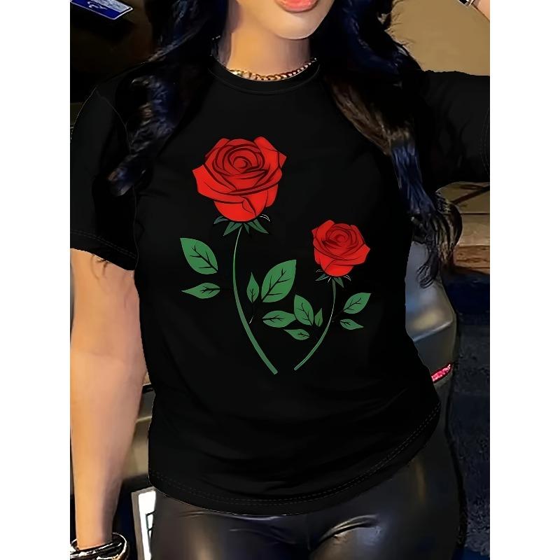 European Size Women s Red Rose & Tropical Flower Print T-Shirt - Short Sleeve Round Neck, Casual Spring Summer Fall Top with Botanical Circle Print 4XL чорний
European Size Women s Red Rose & Tropical Flower Print T-Shirt - Short Sleeve Round Neck, Casual Spring Summer Fall Top with Botanical Circle Print 4XL чорний