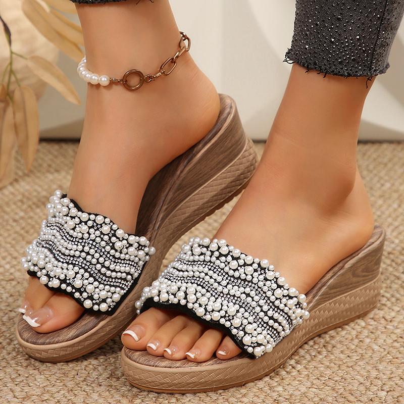 Fashion Pearl Decor Wedge Sandals for Women 2025 Summer Shiny Crystal Platform Slippers Woman Thick Sole Non Slip Outdoor Slides 42
Fashion Pearl Decor Wedge Sandals for Women 2025 Summer Shiny Crystal Platform Slippers Woman Thick Sole Non Slip Outdoor Slides 42