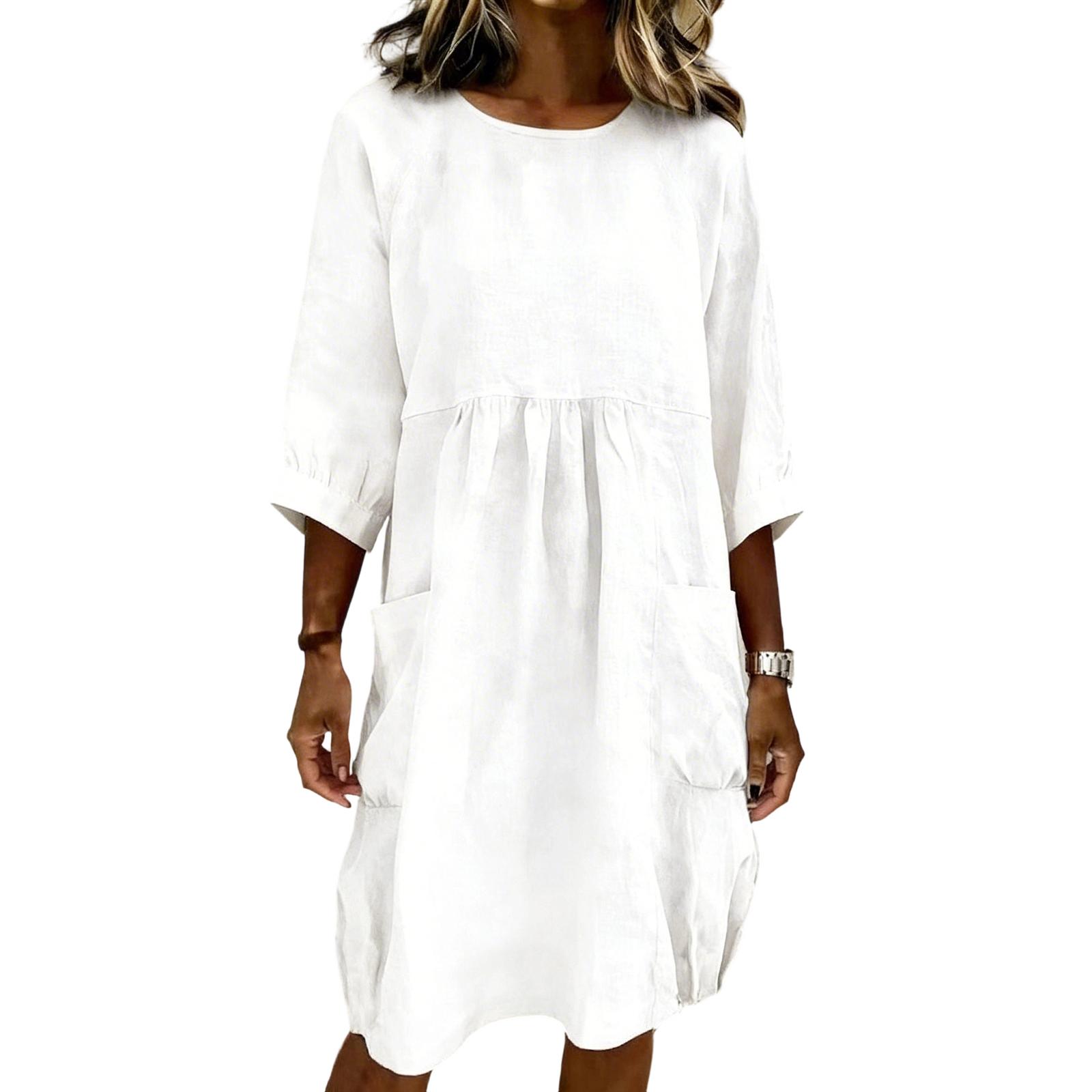 Women s Fashionable Mid-length Color 3/4 Short Sleeve Round Neck Dress L білий
Women s Fashionable Mid-length Color 3/4 Short Sleeve Round Neck Dress L білий
