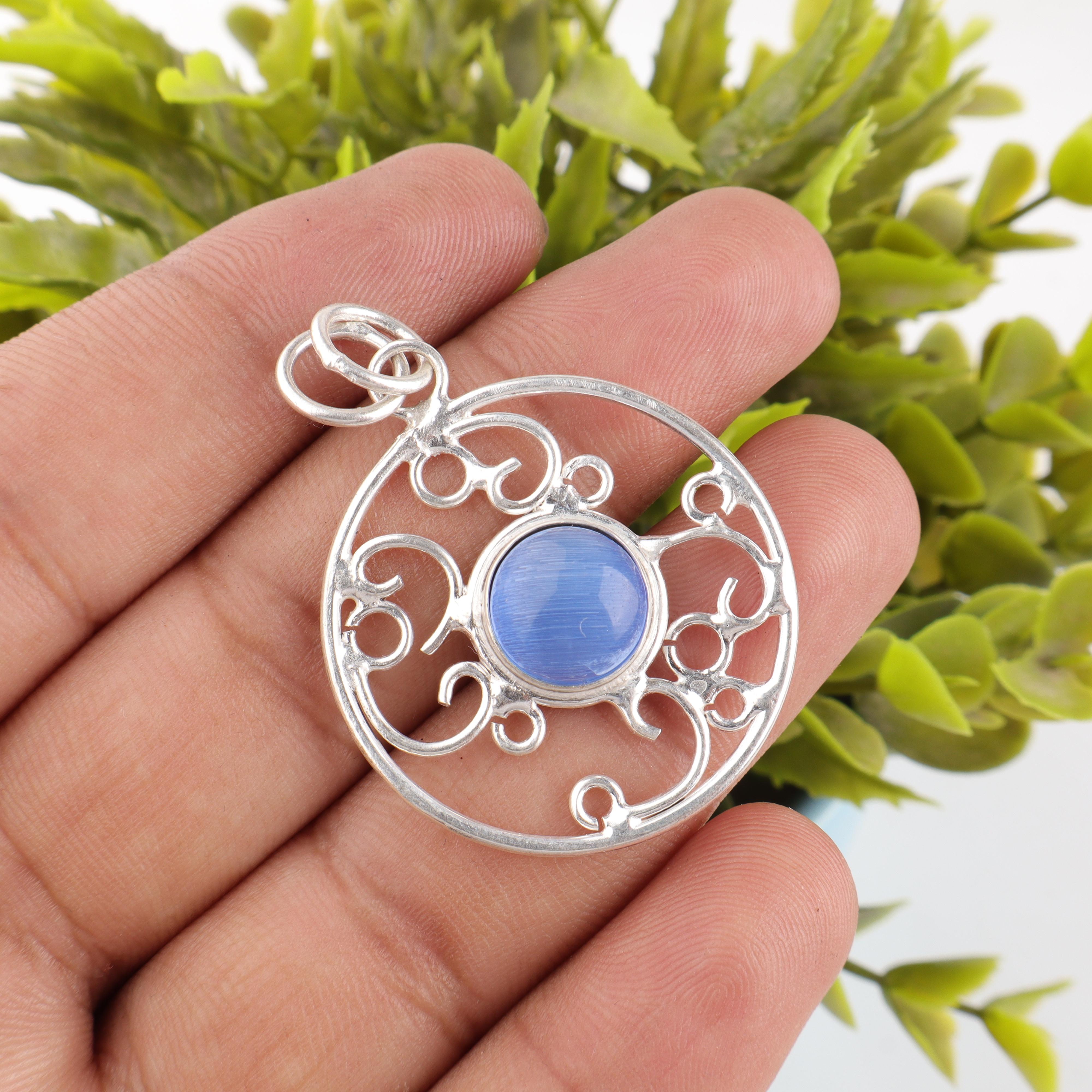 Dark Blue Cat s Eye Gemstone Pendant, 925 Solid Sterling Silver Jewelry, Handmade Designer Pendant Gift For Sister 1.45 Inches
Dark Blue Cat s Eye Gemstone Pendant, 925 Solid Sterling Silver Jewelry, Handmade Designer Pendant Gift For Sister 1.45 Inches