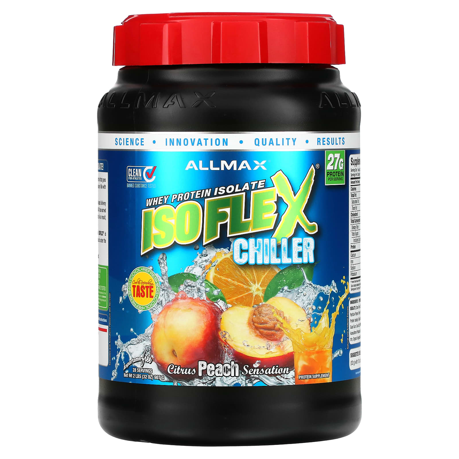 ALLMAX, Isoplex Chiller, 100% Ultrapure Whey Protein Isolate (WPI Ion Charged Particle Filtration), Citrus Peach Flavor, 2 lbs (907 g)
ALLMAX, Isoplex Chiller, 100% Ultrapure Whey Protein Isolate (WPI Ion Charged Particle Filtration), Citrus Peach Flavor, 2 lbs (907 g)