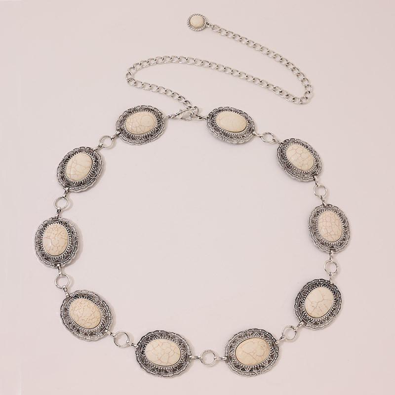Turquoise Simulated White Hollow Ellipse Flower Design Women Metal Chain Waist White Stone
Turquoise Simulated White Hollow Ellipse Flower Design Women Metal Chain Waist White Stone