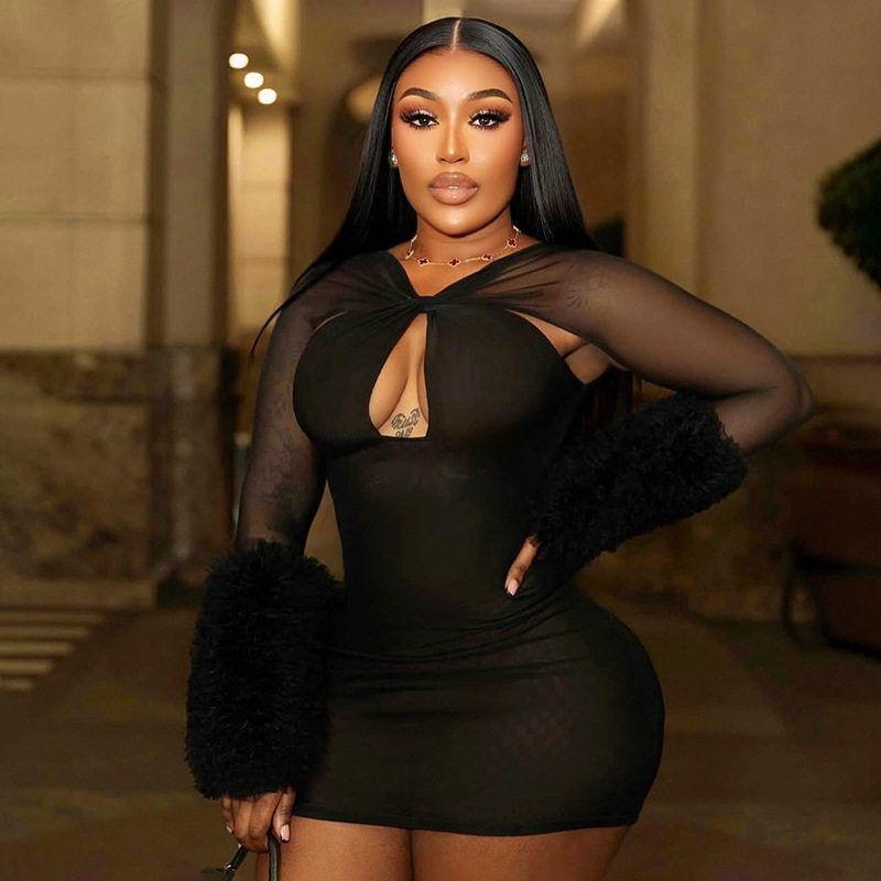 D25Ds230 Foreign Trade Women s Clothing Mesh Cross-Over Hollow-Out Long-Sleeve Dress with Plush Cuffs, Tight-Fitting Bodycon Short Dress for Women Black S
D25Ds230 Foreign Trade Women s Clothing Mesh Cross-Over Hollow-Out Long-Sleeve Dress with Plush Cuffs, Tight-Fitting Bodycon Short Dress for Women Black S