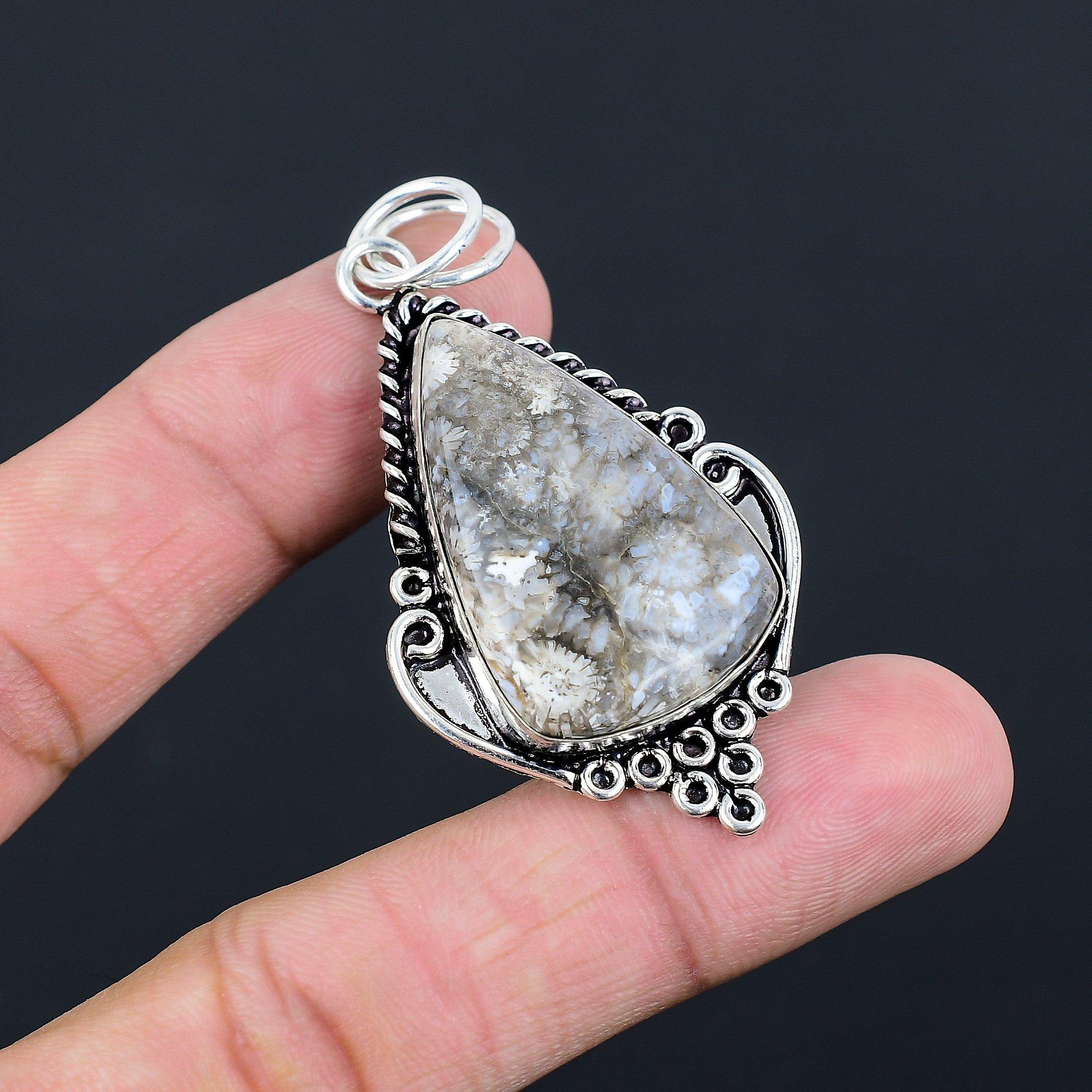 925 Silver Pear Fossil Coral Stone Root Chakra Daughter Wedding Pendant Jewelry
925 Silver Pear Fossil Coral Stone Root Chakra Daughter Wedding Pendant Jewelry