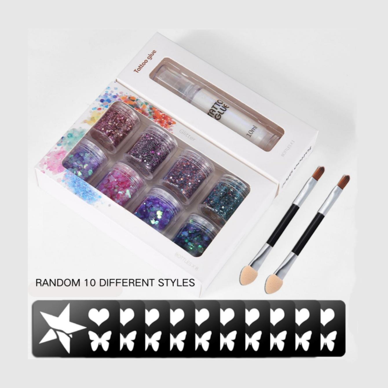 8color Glitter Tattoo Gel Kit Multifunctional Sparkling Body Sequin with Stencils Glue Brush Temporary Body Art Makeup for Party
8color Glitter Tattoo Gel Kit Multifunctional Sparkling Body Sequin with Stencils Glue Brush Temporary Body Art Makeup for Party