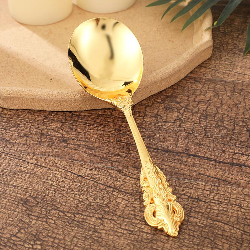 European style palace alloy relief tableware with three-dimensional patterns, large spoon for household solid gold-plated spoon 23cmX7CM срібний
European style palace alloy relief tableware with three-dimensional patterns, large spoon for household solid gold-plated spoon 23cmX7CM срібний