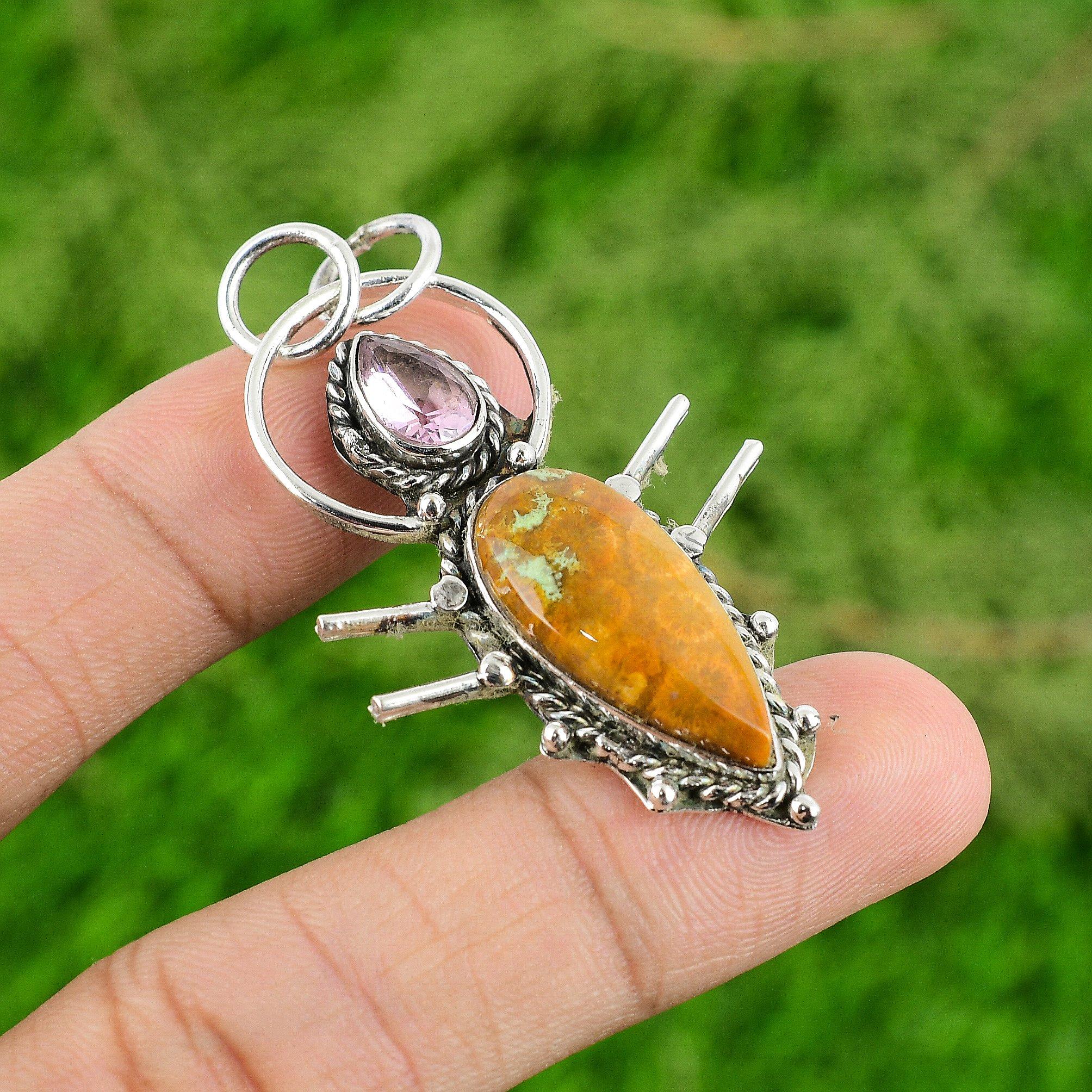 Natural Fossil Coral Pink Topaz 925 Silver Root Chakra Boho New Pendant Jewelry
Natural Fossil Coral Pink Topaz 925 Silver Root Chakra Boho New Pendant Jewelry