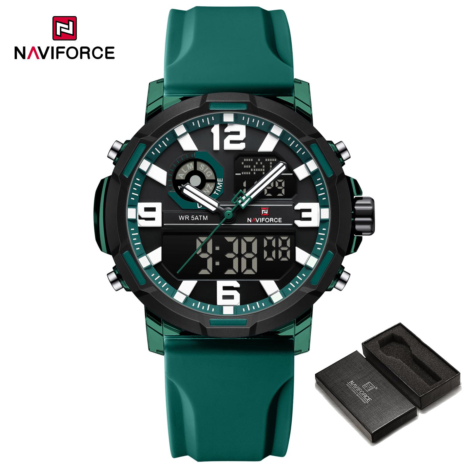 NAVIFORCE Original Men Dual Time Watch Quartz Movement LCD Digital Silicone Strap Waterproof Calendar Date Night Pattern Men Watch NF7130 темно-зелений колір
NAVIFORCE Original Men Dual Time Watch Quartz Movement LCD Digital Silicone Strap Waterproof Calendar Date Night Pattern Men Watch NF7130 темно-зелений колір