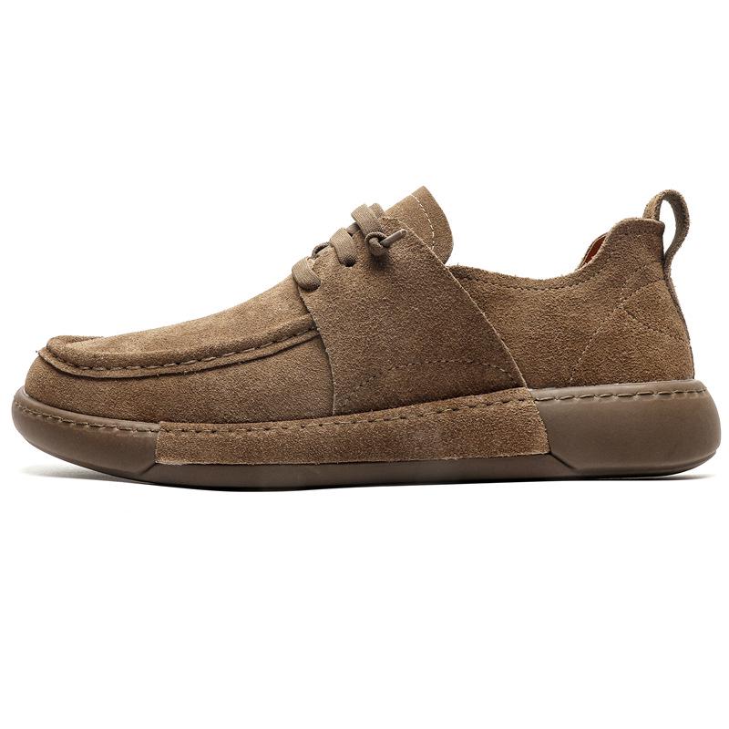 Мужские туфли из матовой коровьей кожи с широким носком: Удобные, дышащие, с подкладкой из свиной кожи, дезодорирующие и впитывающие пот - 3779 39 хаки