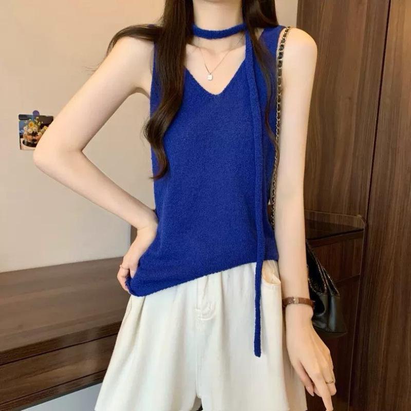 Korean V-Neck Ribbon Slimming Knitted Sleeveless Camisole Top One Size синий
Korean V-Neck Ribbon Slimming Knitted Sleeveless Camisole Top One Size синий