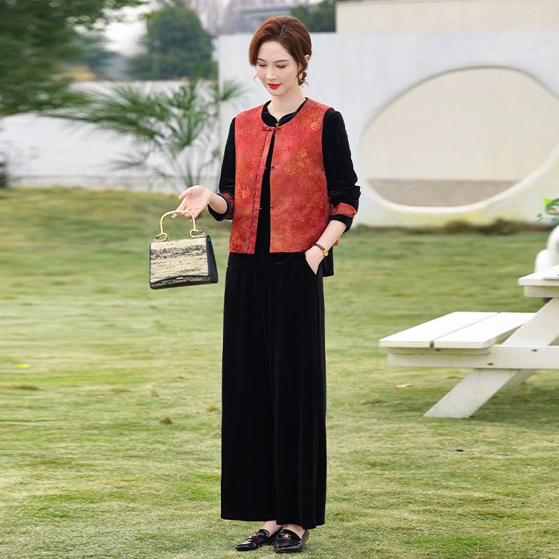 Chinese Gold Velvet Vest Set for Middle-Aged Women - Spring/Autumn Noble Lady Style 2XL (Recommended 120-135 jin)
Chinese Gold Velvet Vest Set for Middle-Aged Women - Spring/Autumn Noble Lady Style 2XL (Recommended 120-135 jin)