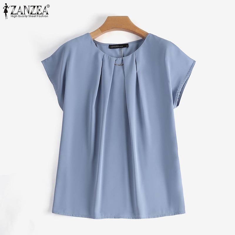 ZANZEA Женская повседневная летняя блузка с круглым вырезом и короткими рукавами, топы 
ZANZEA Женская повседневная летняя блузка с круглым вырезом и короткими рукавами, топы